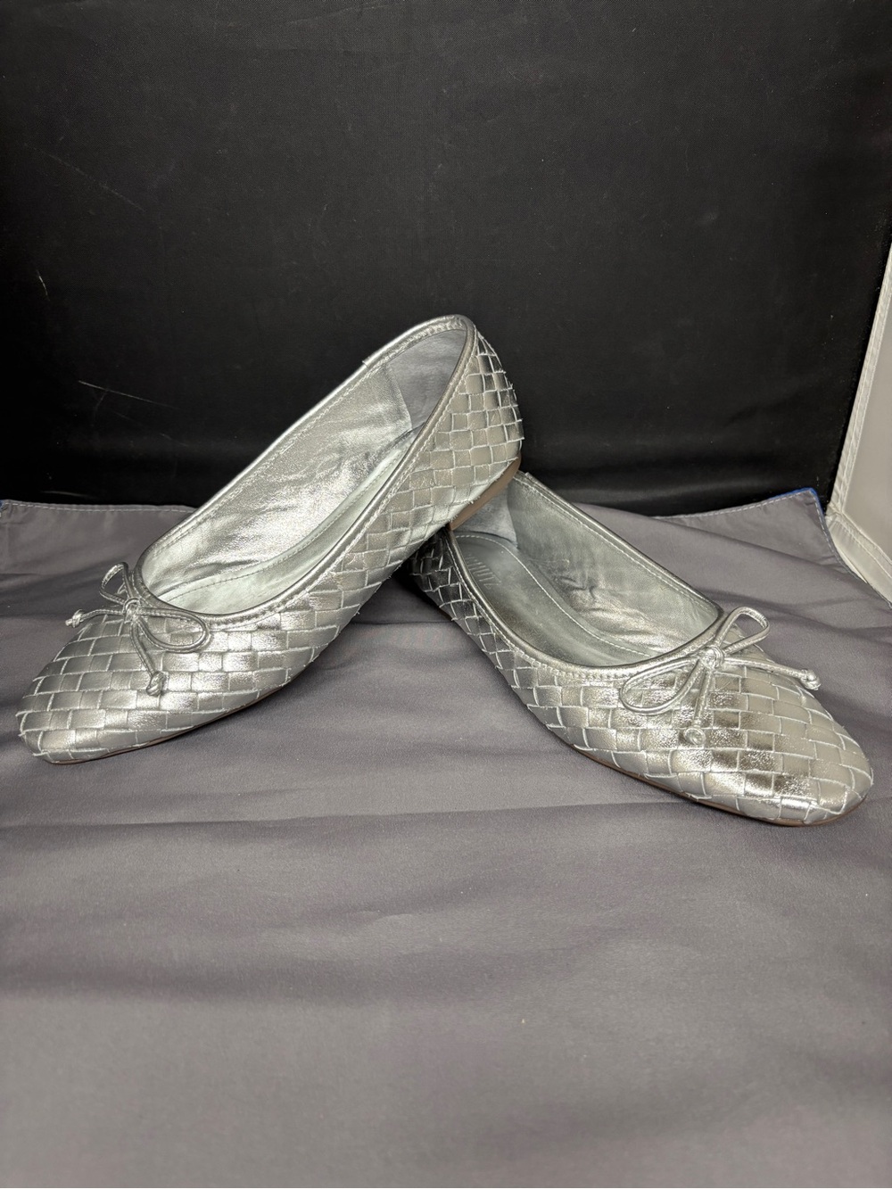 Schutz Arissa Silver Woven Ballet Flats - Women